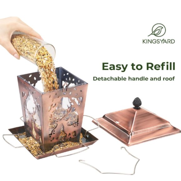 Copper Color Lantern Style Bird Feeder for Outdoors - Wild Bird Hopper Feeder - Picture 5 of 9